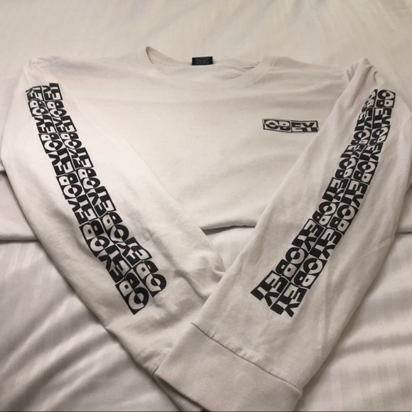 White & Black ‘Obey’ Long-Sleeve - Picture 1 of 4